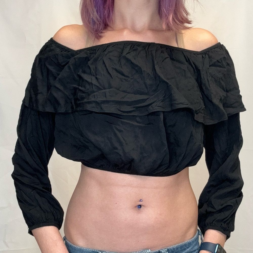 Women's Glamorous Nasty Gal Off-The-Shoulder Crop Blouse S Black NWT
